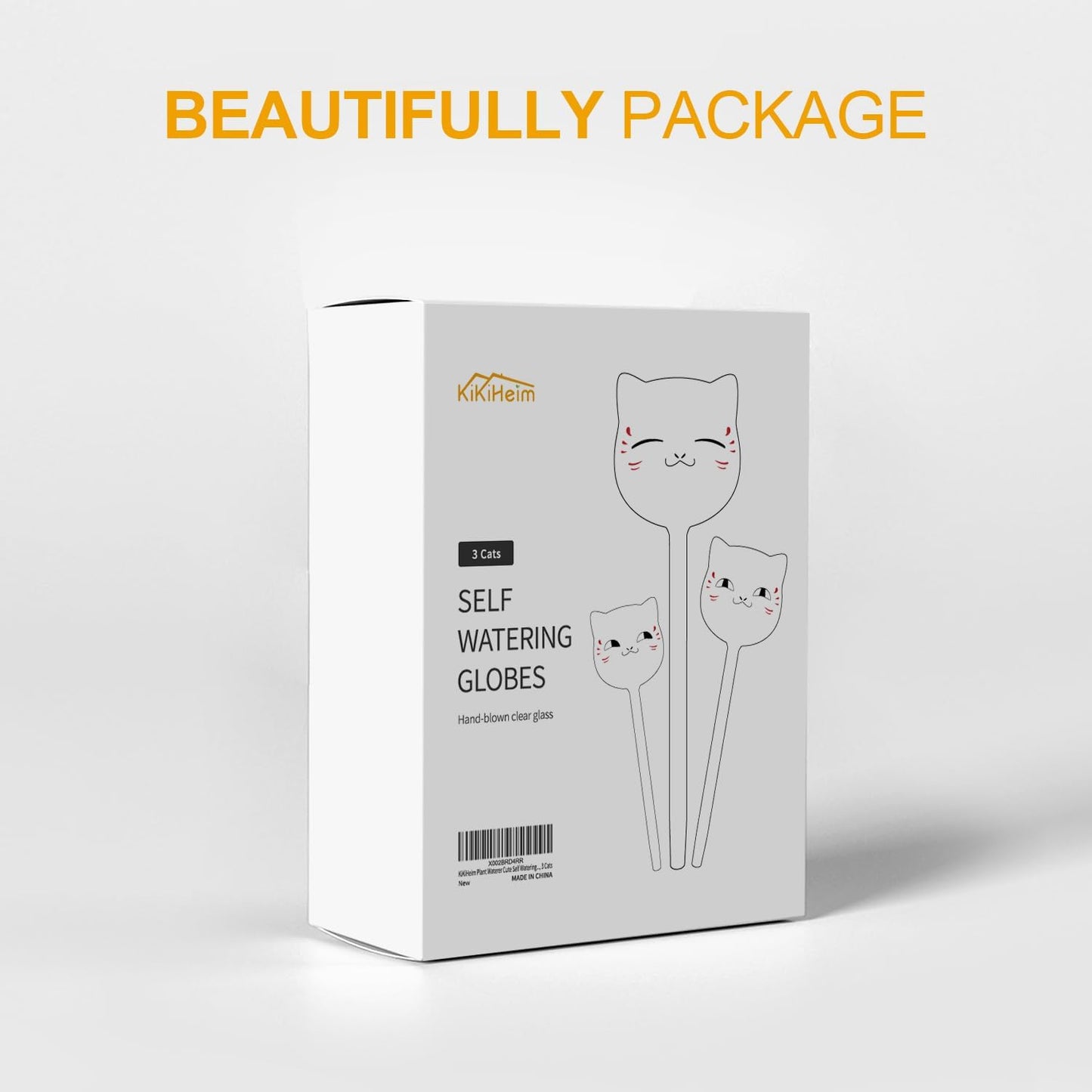 Plant Watering Globes Self Watering Planter Insert Glass Spikes, Hand Blown Clear Automatic Water Bulbs for Outdoor&Indoor Plants, 6.4Oz/190Ml Capacity, 3 Cats