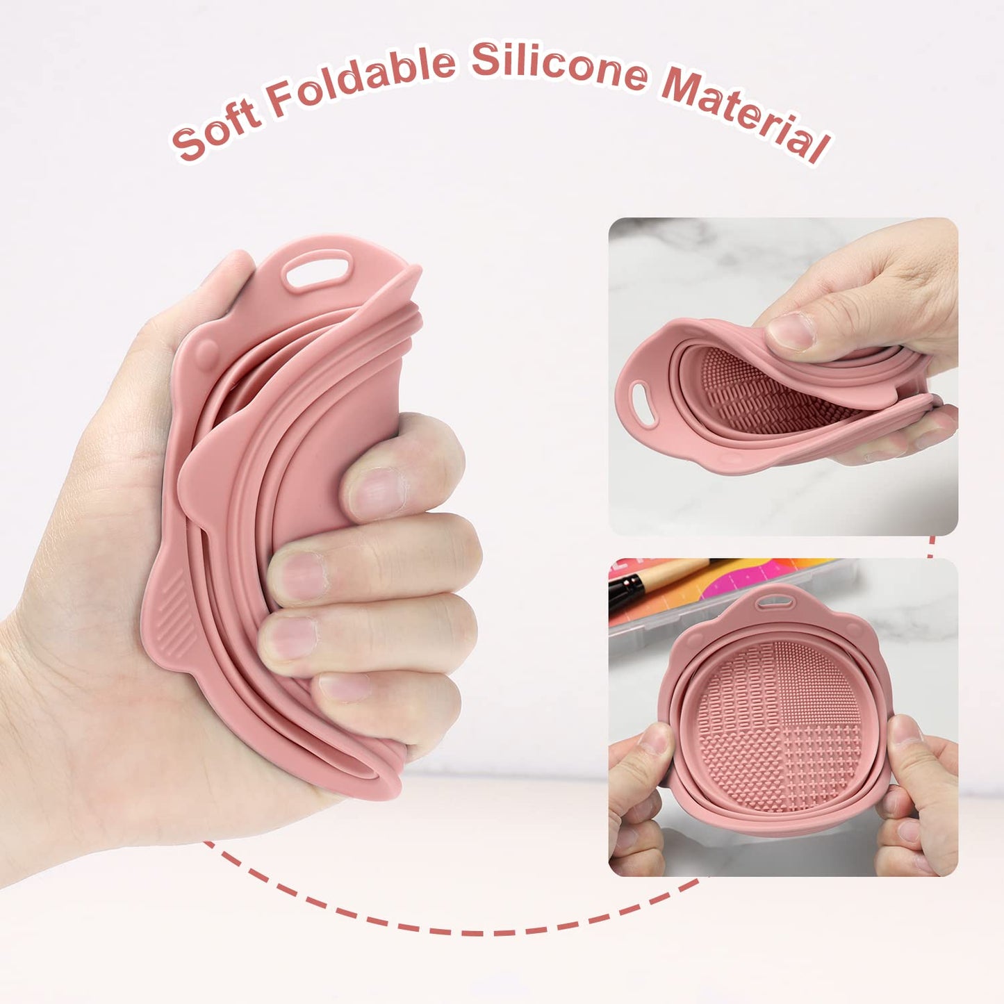 Foldable Silicone Makeup Brush Cleaner Bowl - Portable Cleaning Tool for Brushes, Powder Puffs, and Sponges (Pink)
