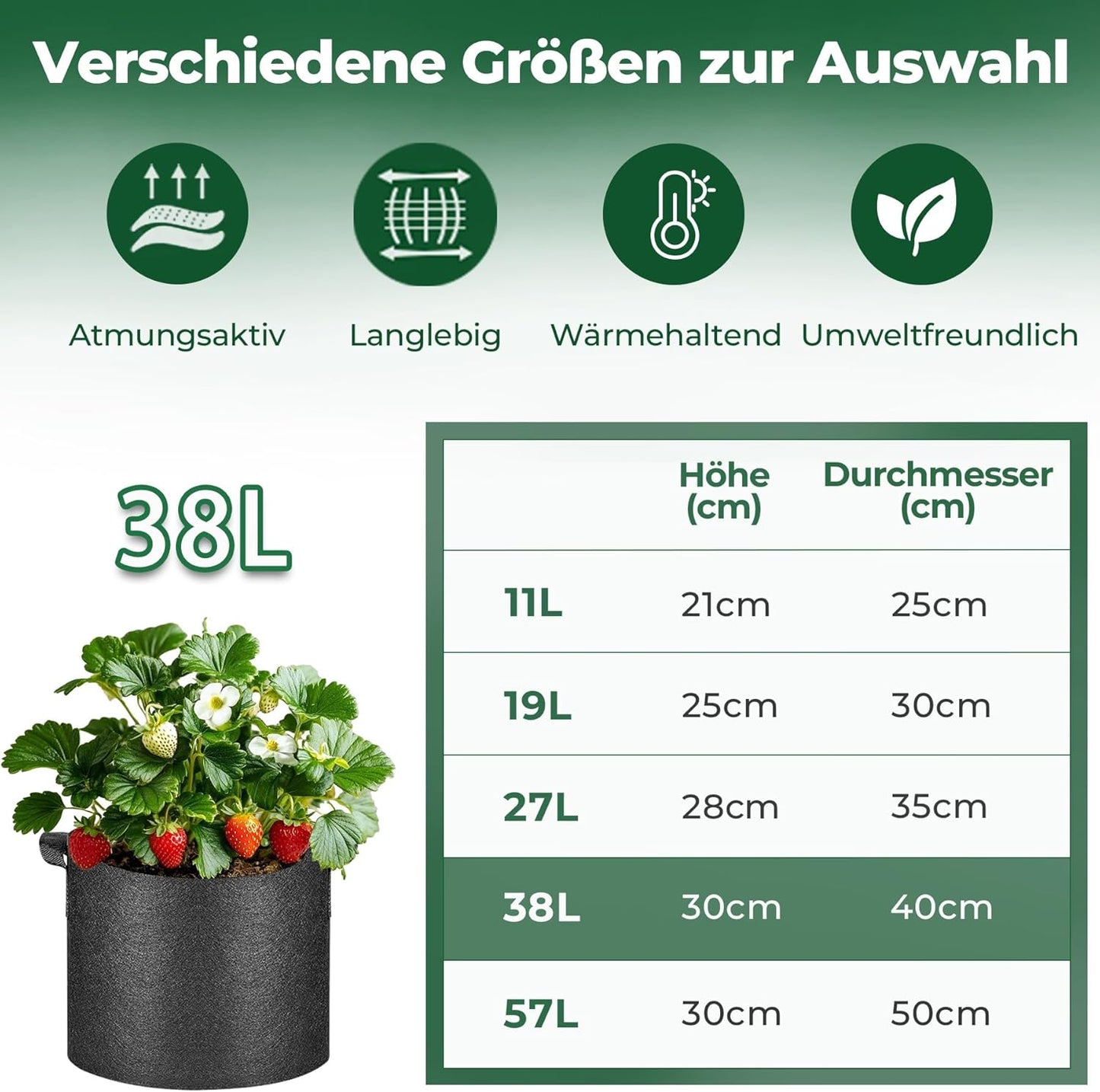Fabric Plant Grow Bags with Handle 10 Gallon Pack of 5, Heavy Duty Nonwoven Smart Garden Pot Thickened Aeration Nursery Container Black for Outdoor Potato, Tomato, Chili, Carrot and Vegetables