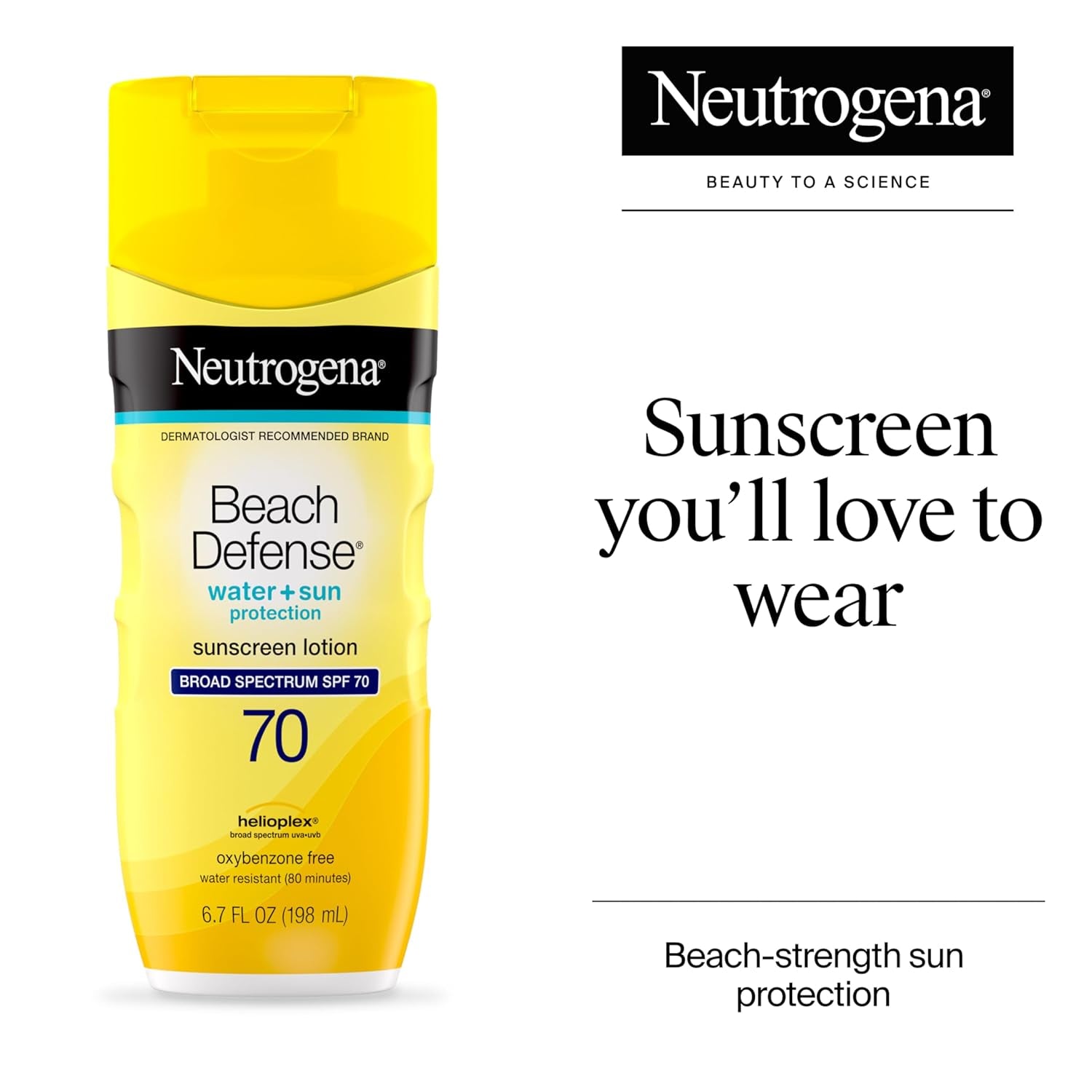 Sunscreen Lotion Beach Defense SPF 70, Face and Body Sunscreen, Hawaii Reef Act 104 Compliant, Octinoxate & Oxybenzone Free, Oil Free, Fast Absorbing Sun Care, 6.7 Fl Oz