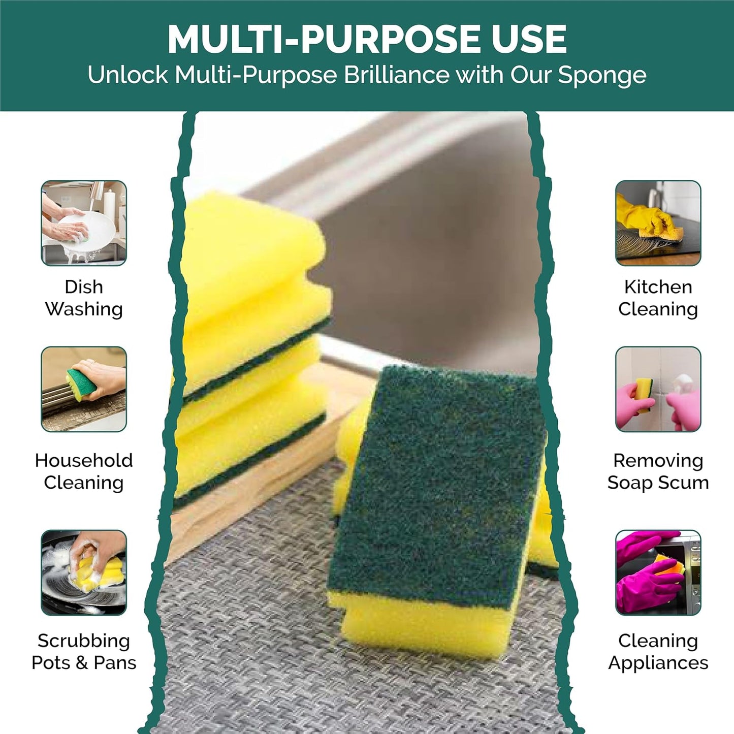 24x Non-Scratch Scrub Sponges 🧽 Dual-Sided Cleaning Pads for Kitchen & Home