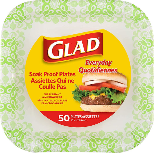Square Disposable Paper Plates for All Occasions | New & Improved Quality | Soak Proof, Cut Proof, Microwaveable Heavy Duty Disposable Plates | 10" Diameter, 50 Count Bulk Paper Plates