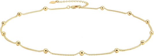 18K Gold Paperclip Chain Choker Satellite Chain Biwa Pearl Pendant Necklace Dainty Jewelry for Women