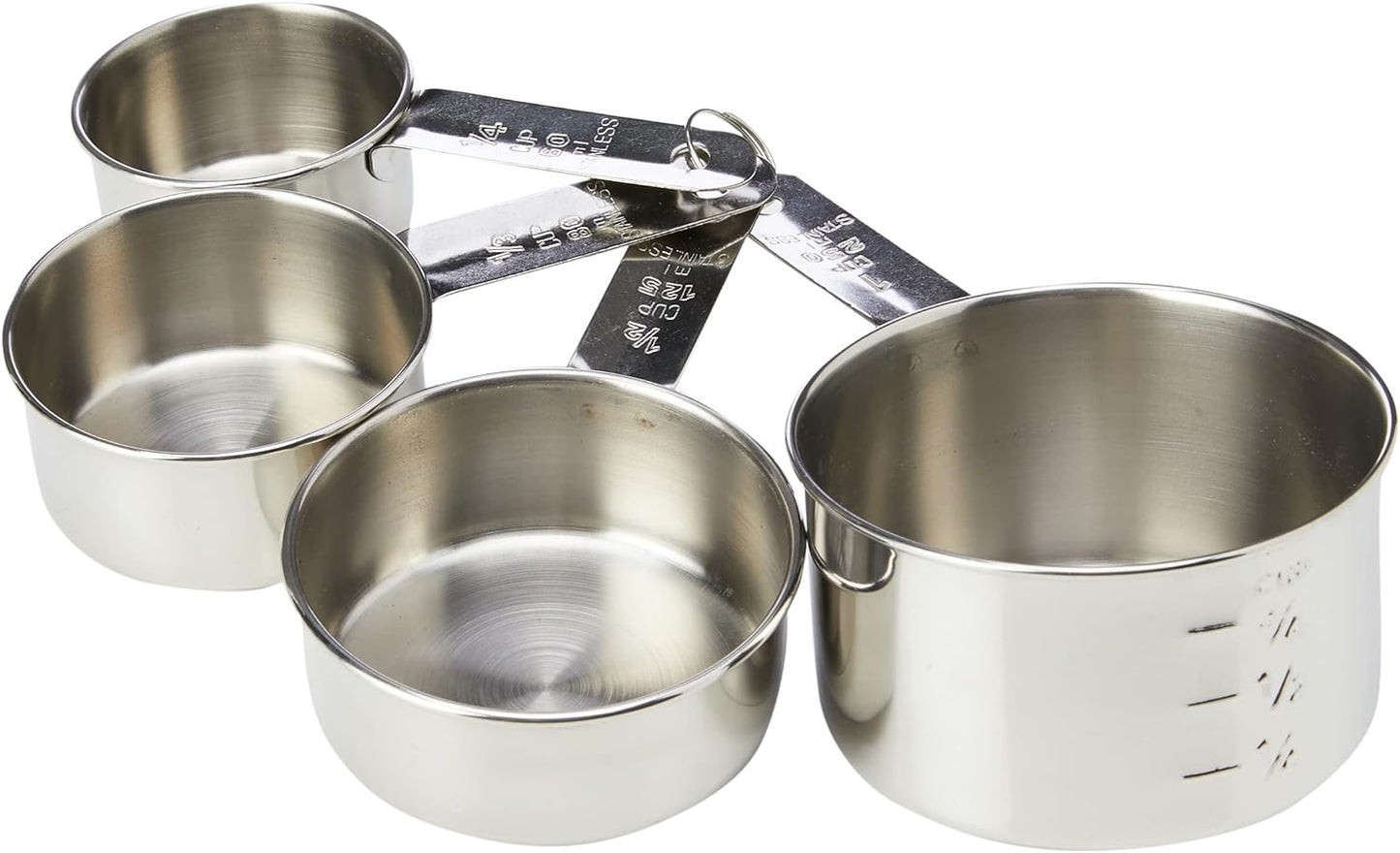 Dexam Faringdon Set of 4 Stainless Steel Measuring Cups – 60ml, 80ml, 125ml, 250ml | Durable, Precision Kitchen Tools with Metal Ring