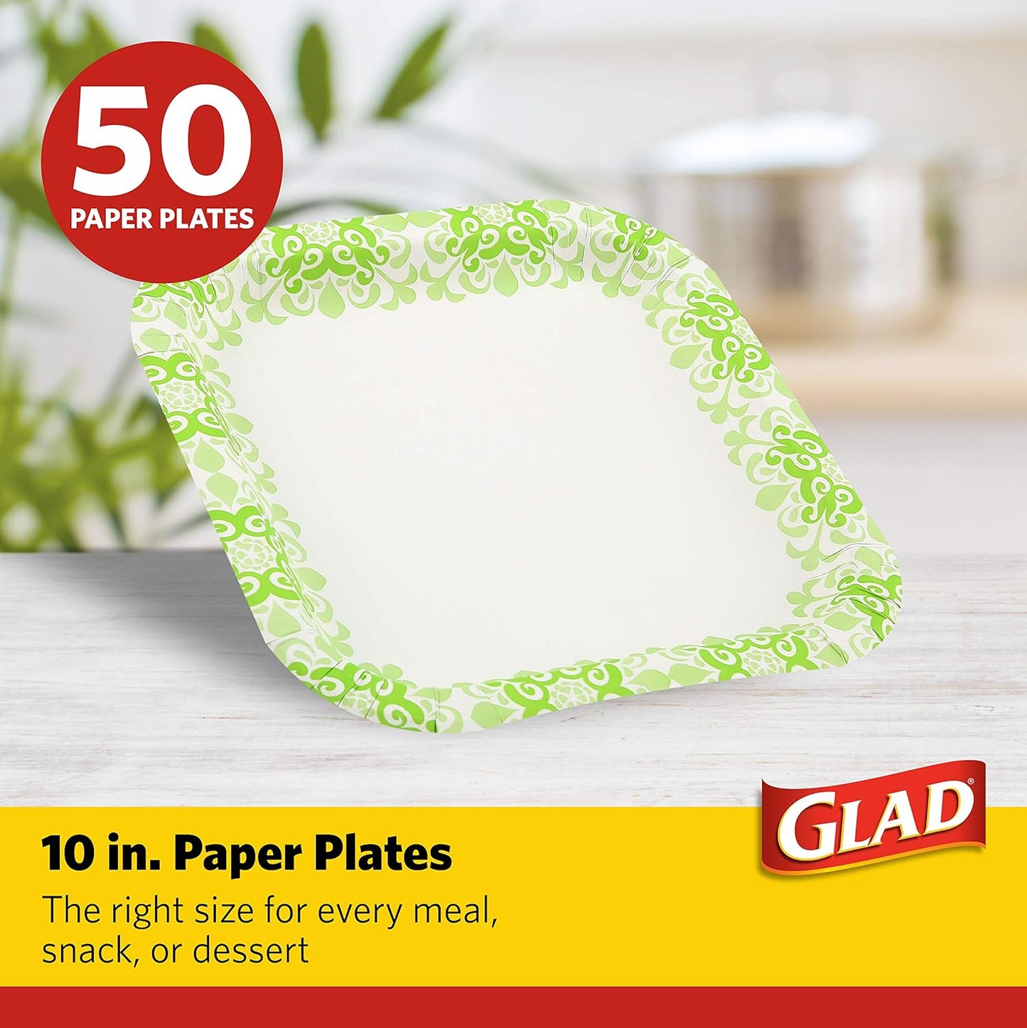 Square Disposable Paper Plates for All Occasions | New & Improved Quality | Soak Proof, Cut Proof, Microwaveable Heavy Duty Disposable Plates | 10" Diameter, 50 Count Bulk Paper Plates