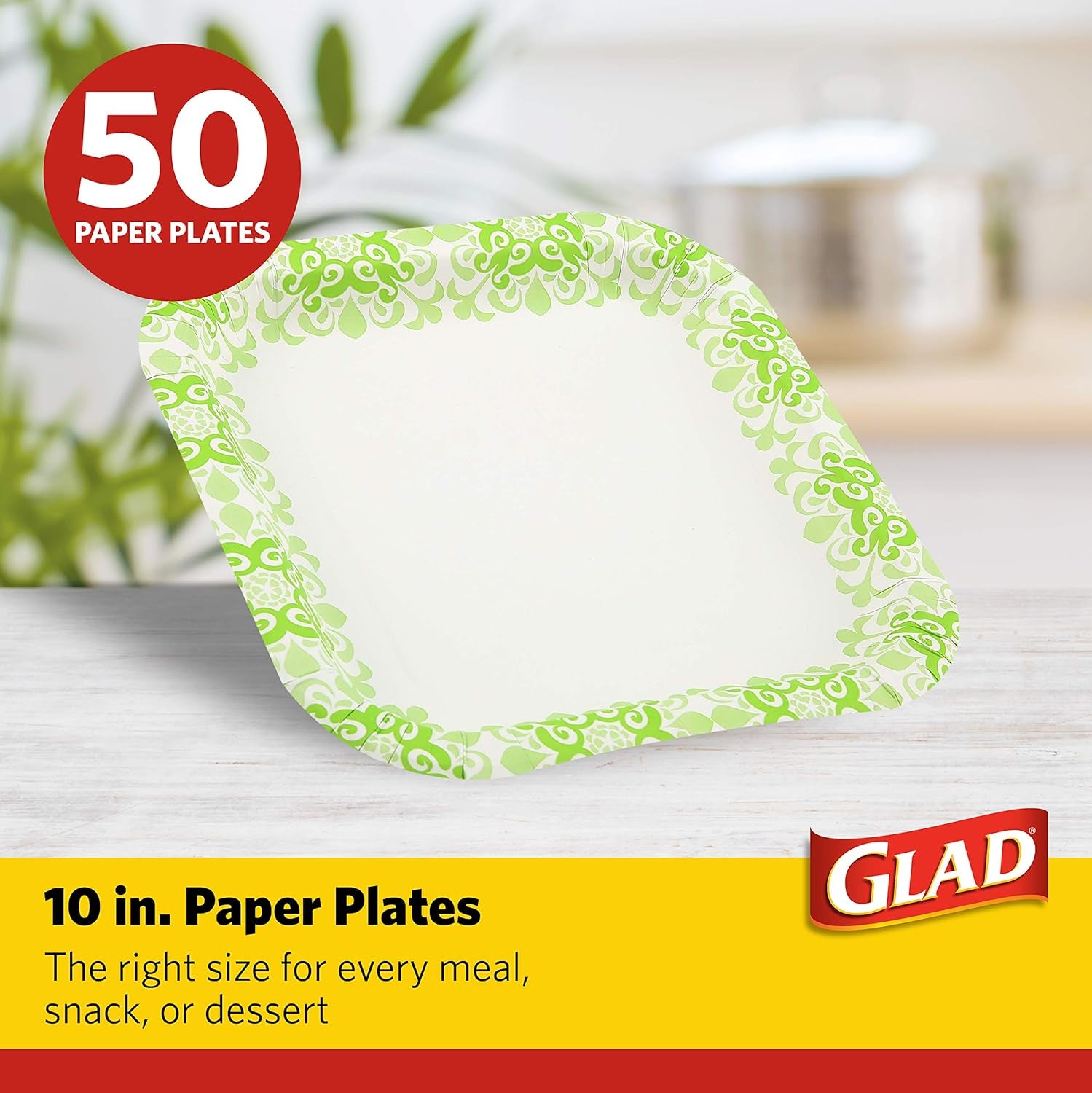 Square Disposable Paper Plates for All Occasions | New & Improved Quality | Soak Proof, Cut Proof, Microwaveable Heavy Duty Disposable Plates | 10" Diameter, 50 Count Bulk Paper Plates