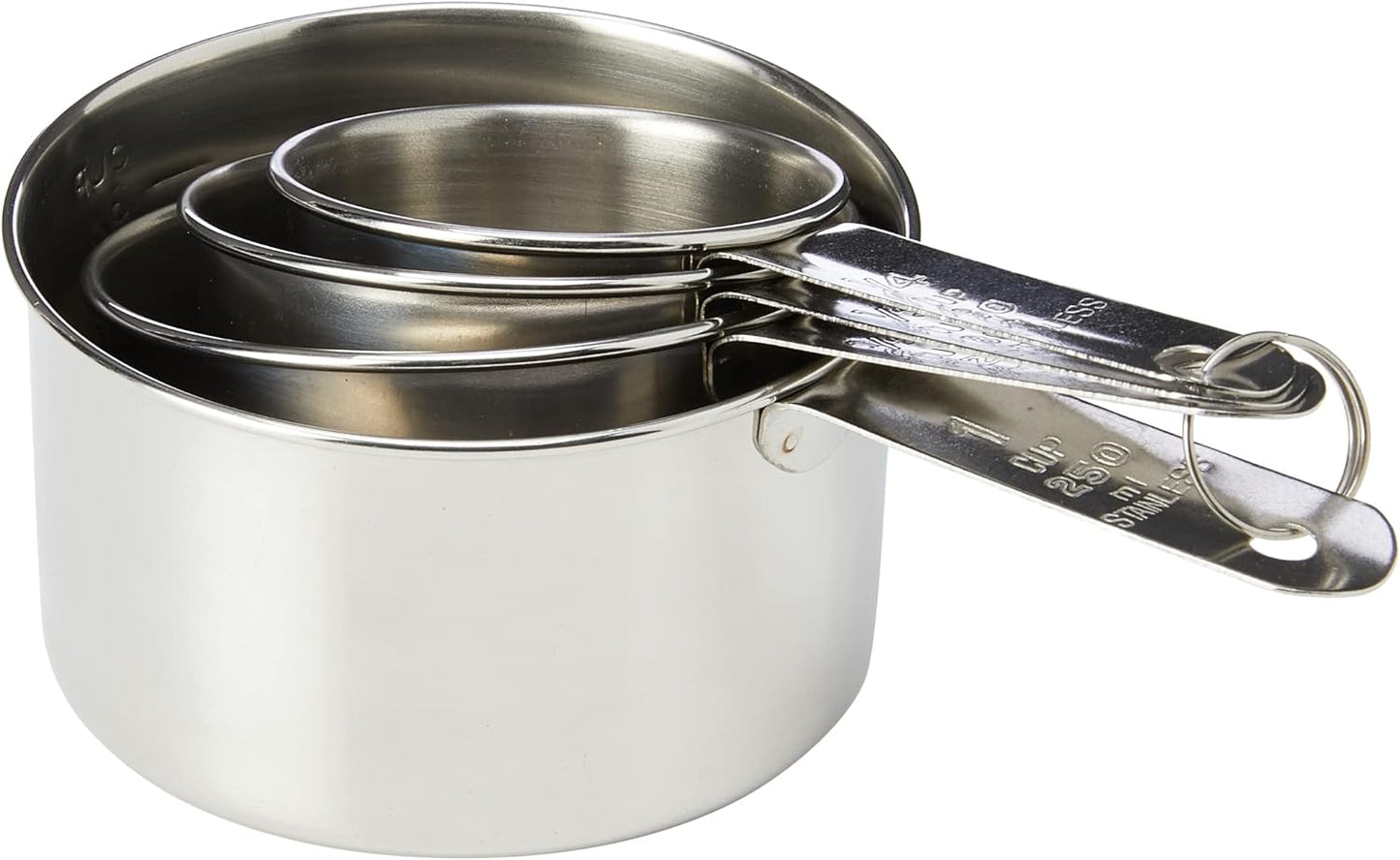 Dexam Faringdon Set of 4 Stainless Steel Measuring Cups – 60ml, 80ml, 125ml, 250ml | Durable, Precision Kitchen Tools with Metal Ring