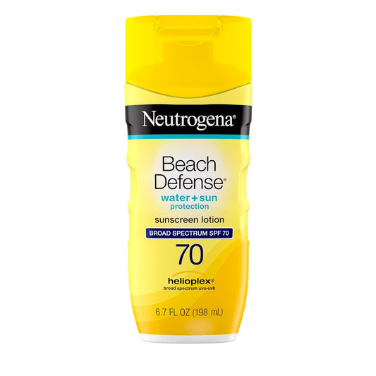 Sunscreen Lotion Beach Defense SPF 70, Face and Body Sunscreen, Hawaii Reef Act 104 Compliant, Octinoxate & Oxybenzone Free, Oil Free, Fast Absorbing Sun Care, 6.7 Fl Oz